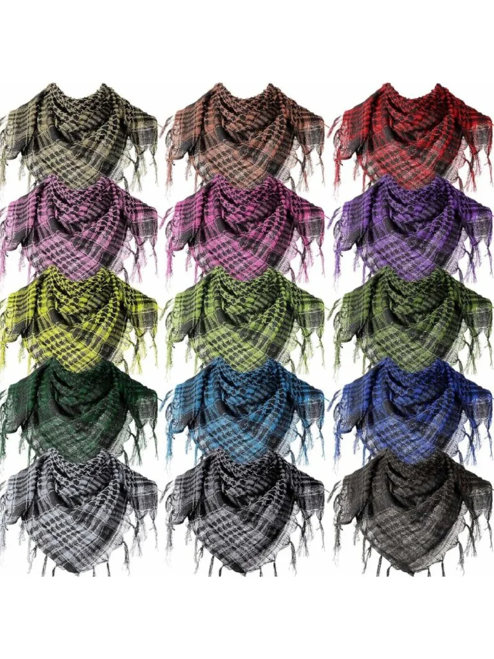 15 Pcs Tactical Shemagh Scarf Set, Keffiyeh Head Wraps, 43x43 Inches, Outdoor